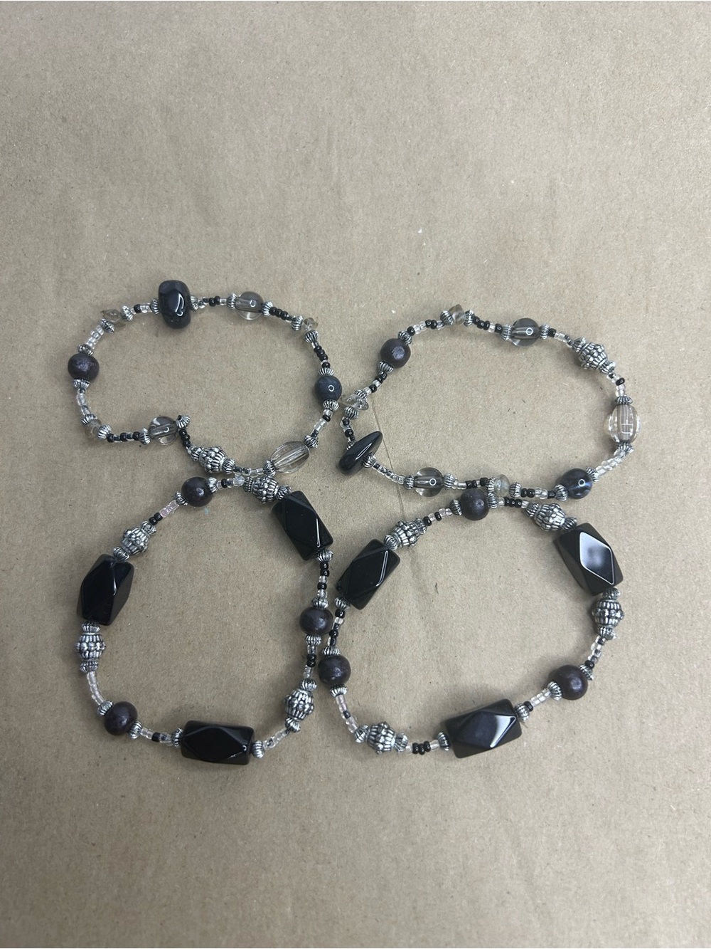 5 for $25🔥Black Beaded Elastic Bracelets Set of 4